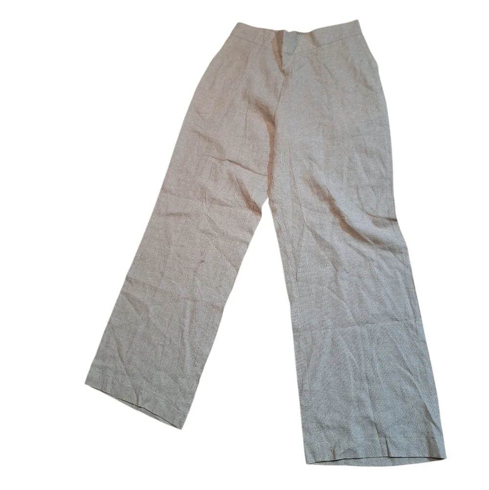 100% LINEN Beige Wide-Leg Pants Boho Coastal Lagenlook TAN Beach Vacation Cruise